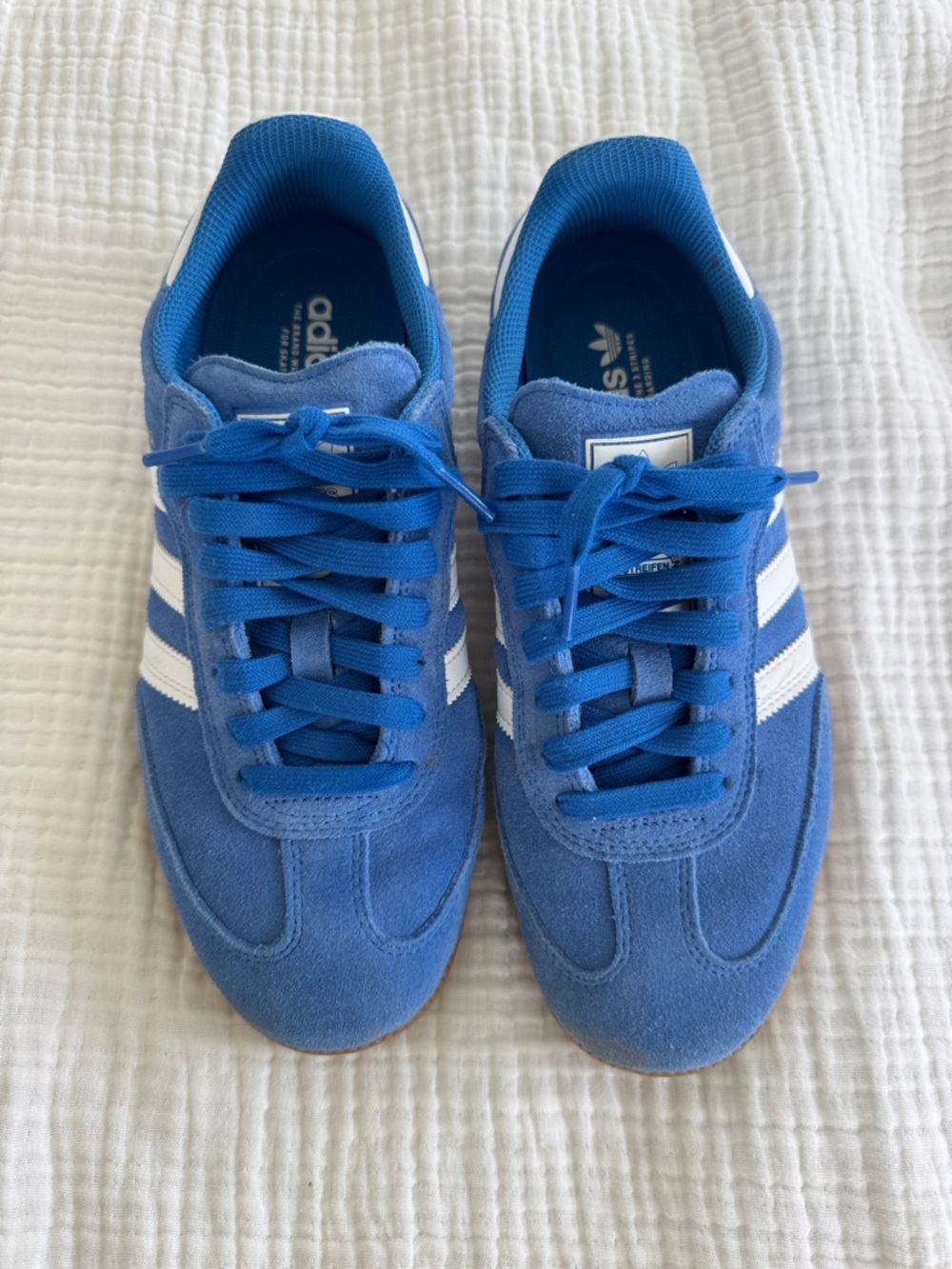 adidas Men’s Royal Blue Suede Sneakers with White Stripes